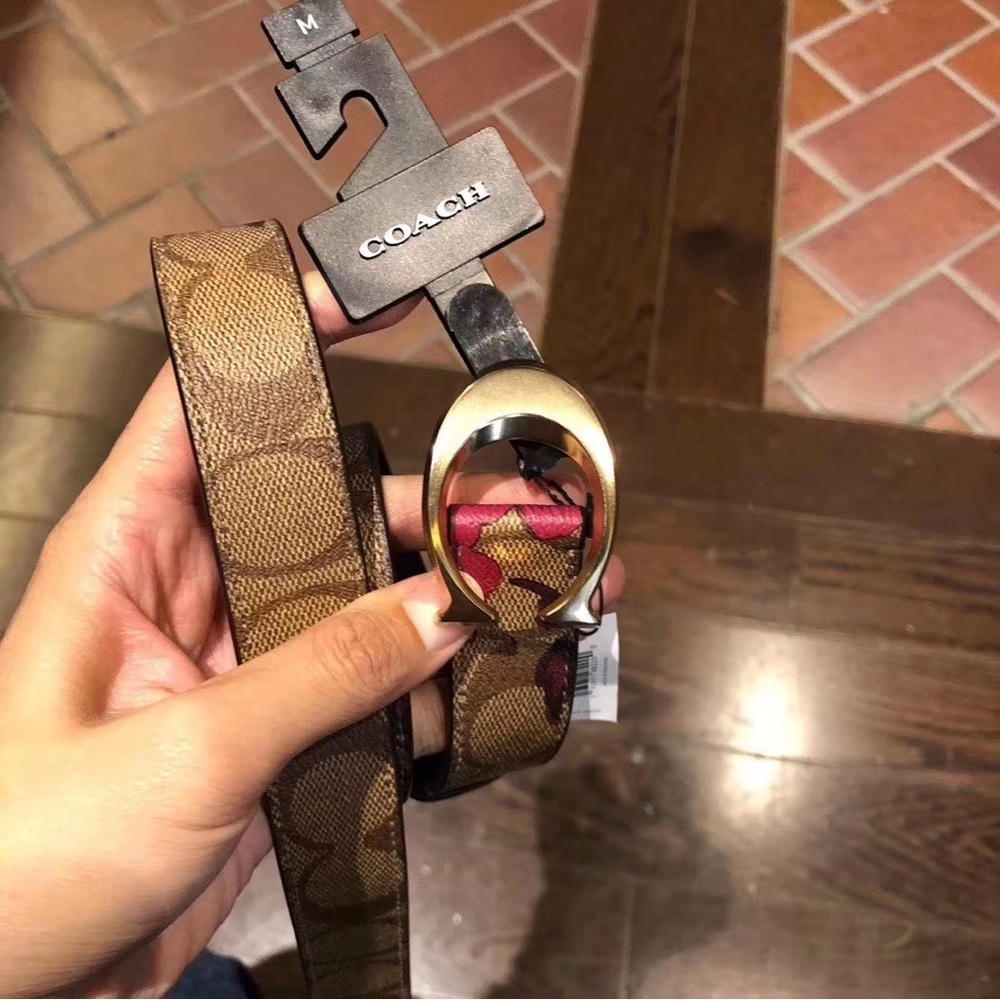 Coach Signature Buckle Belt With Victorian Floral Print, 25 Mm